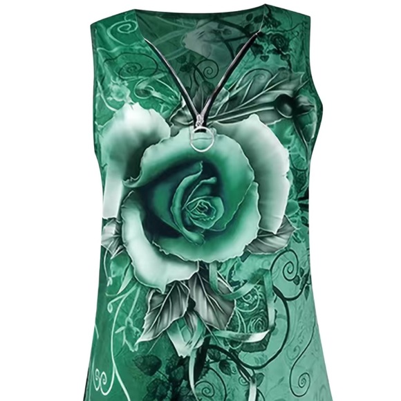 🔴 CLEARANCE 🏷️ NWT FLOWY GREEN/BLACK ROSE ZIPPER TANK TOP BLOUSE Women’s 1X 14 - Picture 4 of 9